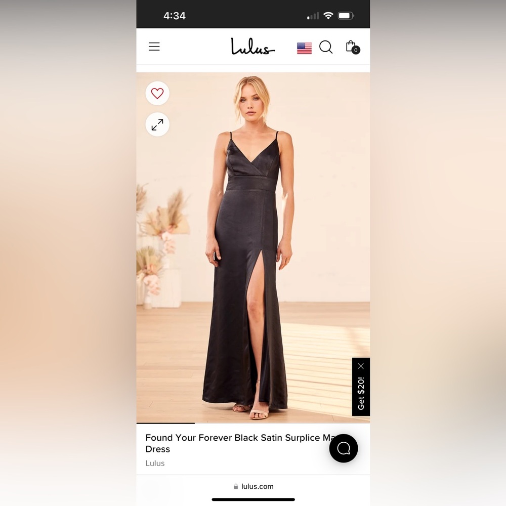 Lulus “Found Your Forever Black Satin Surplice Maxi Dress”